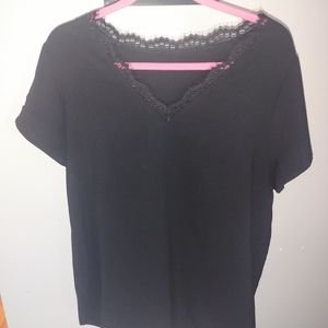 Womens black blouse w lace trim